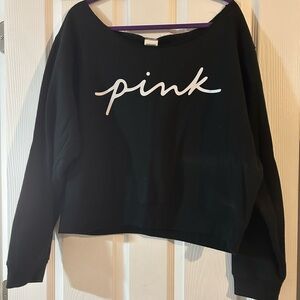 PINK Victoria's Secret Black Cropped Sweatshirt with White Logo